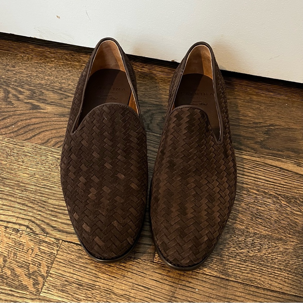 Carmina Braided Dress Slippers Loafers Woven Slip-On shoes brown men Intrecciato